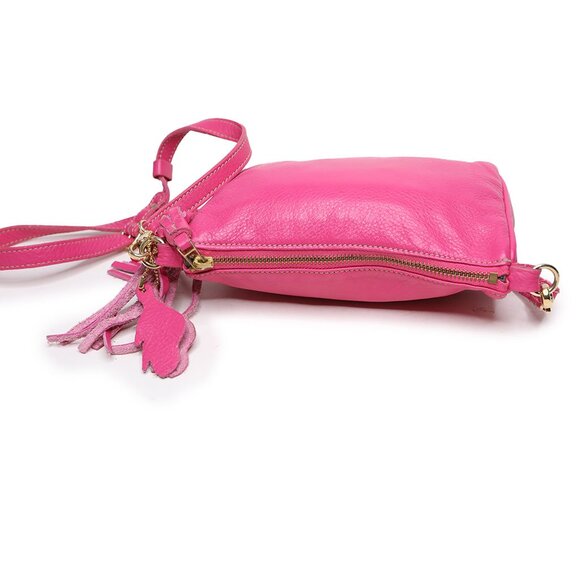 Roots Canada Small Leather Shoulder Bag Pink Pebble Crossbody Tassel Detail - Picture 9 of 12